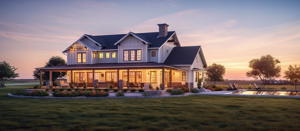 Modern farmhouse on meadow hill